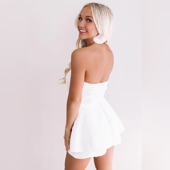 Pink Lily Playful Pursuit White Strapless Romper - Picture 4 of 6